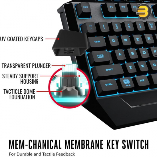 Cooler Master Devastator 3 Plus Gaming Keyboard & Mouse Combo — 7 Color LED Backlit Mem Keyboard, Dedicated Multimedia Keys, Wrist Rest, MM110 Gaming Mouse