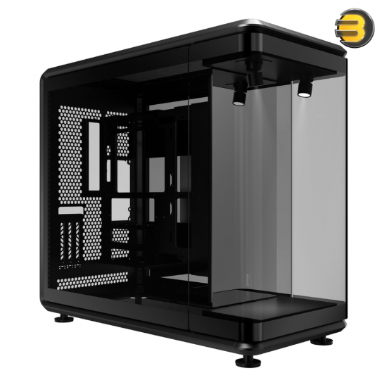 Cooler Master MasterFrame 360 Panorama Mid-Tower PC Case Black Cooler Master MasterFrame 360 Panorama mid-tower PC case in black with three-sided tempered glass, BTF back-connect support and USB Type-C I/O