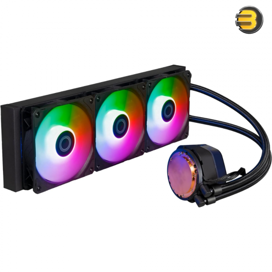 Cooler Master MasterLiquid Atmos 360 Black CPU Liquid Cooler - AIO Water Cooling System, Dual Chamber Pump, Pre-Installed Sickleflow 120 Edge Fans, Addressable Gen 2 RGB, LGA1700 & AM5 Brackets