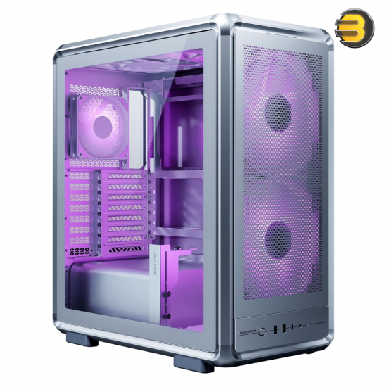 Cooler Master MasterFrame 500 Mesh Mid-Tower PC Case Silver Cooler Master MasterFrame 500 Mesh mid-tower PC case in silver with mesh front panel, tempered glass side, dual 200mm ARGB fans and USB Type-C I/O