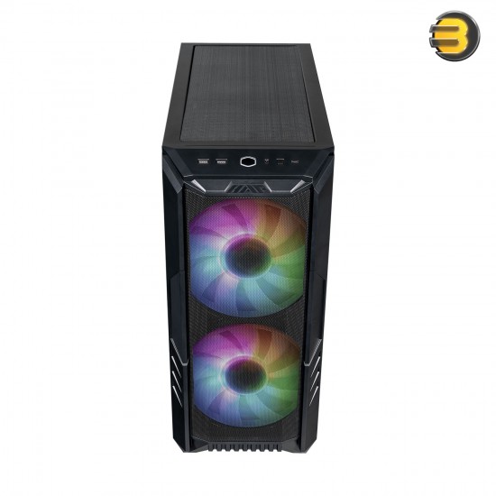 Cooler Master HAF 500 High Airflow ATX Mid-Tower with Mesh Front Panel, Dual 200mm ARGB Lighting Fans, Rotatable GPU Fan, USB 3.2 Gen 2 Type C and Tempered Glass