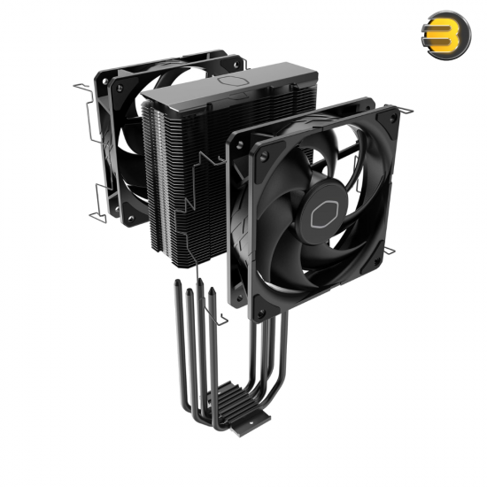 Cooler Master Hyper 212 Black X Duo CPU Air Cooler (Model: RR-S4KK-25DN-R1) — Dual 120mm SickleFlow 120 Edge fans, 4 heat pipes, 152mm height, 125×103×152 mm, up to 70.7 CFM, 690–2500 RPM, 32.8 dB(A), includes CryoFuze paste, Intel LGA 1851/1700/1200/115x