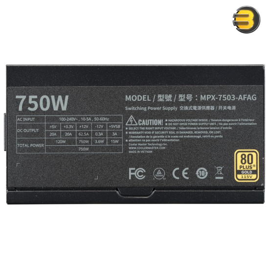 Cooler Master MWE Gold 750 V3 ATX 3.1 Power Supply – 750W, 80 PLUS Gold, Fully Modular, PCIe 5.1 / 12V-2×6 Ready