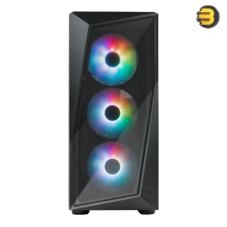 Cooler Master CMP 520 - 4X 120mm ARGB Fans, Mesh Geode Front Panel, Versatile Cooling Options, Full Black Coating & PSU Cover, Breathable Power Supply Shroud