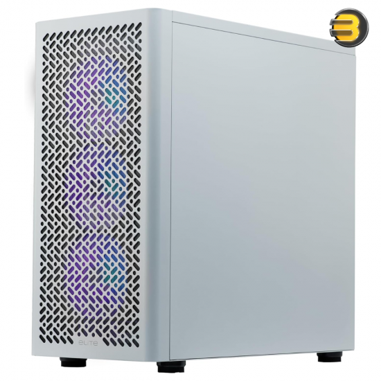 Cooler Master ELITE 502 Mid-Tower White PC Case White Cooler Master ELITE 502 mid-tower White PC case with tempered glass side panel, 3x 120mm ARGB fans and USB Type-C I/O