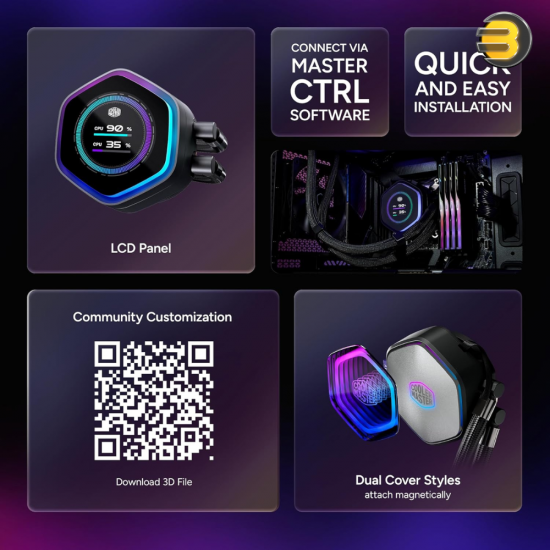 Cooler Master MasterLiquid Atmos II LCD 360 Black Cooler Master MasterLiquid Atmos II LCD 360 – 2.1" LCD & ARGB Liquid CPU Cooler