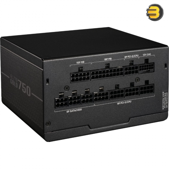Cooler Master Elite Gold 750 750W Fully Modular PSU Cooler Master Elite Gold 750 750W 80 PLUS Gold fully modular power supply with ATX 12V Ver. 3.1, native 12VHPWR PCIe 5.1 connector and compact 140mm depth