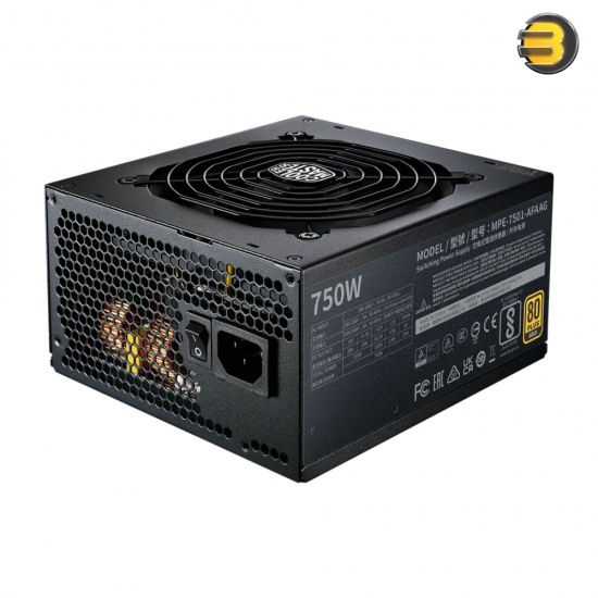 Cooler Master MWE Gold 750 V2 ATX 3.0 — 750W - 80+ Gold -  Japanese capacitors  - Fully Modular - A 90-degree 12VHPWR adapter cable