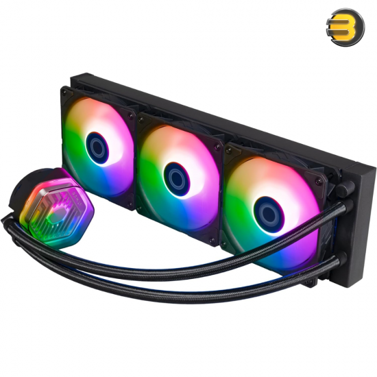 Cooler Master MasterLiquid Atmos 360 Black CPU Liquid Cooler - AIO Water Cooling System, Dual Chamber Pump, Pre-Installed Sickleflow 120 Edge Fans, Addressable Gen 2 RGB, LGA1700 & AM5 Brackets