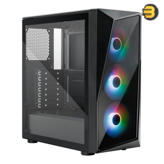 Cooler Master CMP 520 - 4X 120mm ARGB Fans, Mesh Geode Front Panel, Versatile Cooling Options, Full Black Coating & PSU Cover, Breathable Power Supply Shroud