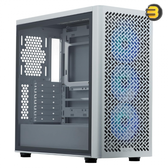 Cooler Master ELITE 502 Mid-Tower White PC Case White Cooler Master ELITE 502 mid-tower White PC case with tempered glass side panel, 3x 120mm ARGB fans and USB Type-C I/O