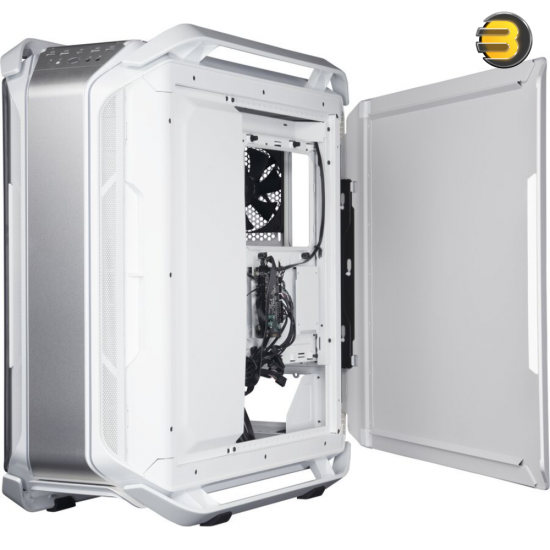 Cooler Master COSMOS C700M White with PCI Vertical Gen 4, ARGB Lighting, Aluminum Panels, a Riser Cable, and Curved Tempered Glass