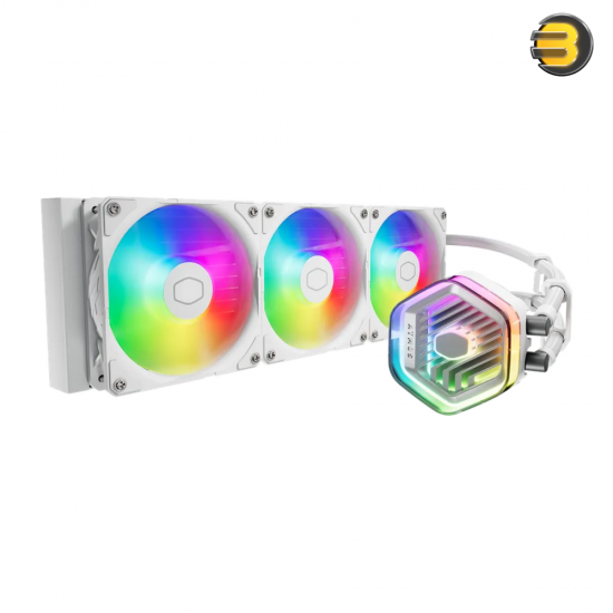 Cooler Master MasterLiquid 360 ATMOS White — High Performance Close-Loop AIO Liquid Cooler, R9, i9 Dual Chamber Pump, Customize Cover, Sickleflow Edge PWM, aRGB Lighting, AMD Ryzen AM5, AM4, Intel LGA 1851, LGA 1700 Platform - MLX-D36M-A25PZ-RW