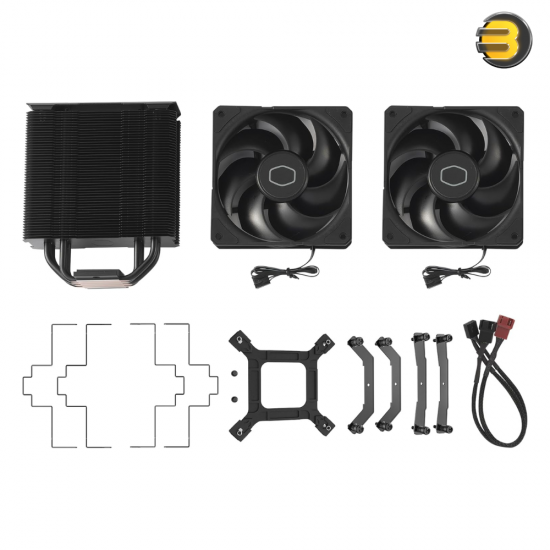Cooler Master Hyper 212 Black X Duo CPU Air Cooler (Model: RR-S4KK-25DN-R1) — Dual 120mm SickleFlow 120 Edge fans, 4 heat pipes, 152mm height, 125×103×152 mm, up to 70.7 CFM, 690–2500 RPM, 32.8 dB(A), includes CryoFuze paste, Intel LGA 1851/1700/1200/115x