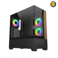 Cooler Master Elite 690 Wood ARGB ATX Mid-Tower Case – Black, 3x ARGB Fans Inc. - Natural Wood Front Panel, 270° Panoramic Tempered Glass, USB-C 20Gbps