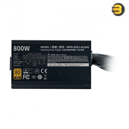 Cooler Master G800 Gold Power Supply, 800W 80+ Gold Efficiency, Intel ATX Version 2.52, Fixed Flat Black Cables Quiet HDB Fan