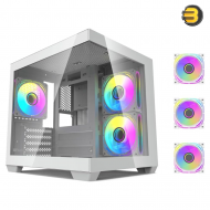 DarkFlash Aigo D275M White M-ATX Gaming Case – 270° Panoramic Tempered Glass, 3x Pre-installed ARGB Fans, 5 PCIe Slots, Supports 240mm Radiator, USB 3.0