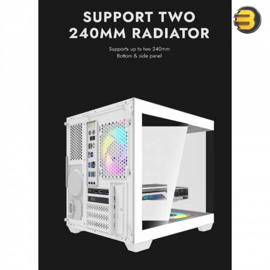 DarkFlash Aigo D275M White M-ATX Gaming Case – 270° Panoramic Tempered Glass, 3x Pre-installed ARGB Fans, 5 PCIe Slots, Supports 240mm Radiator, USB 3.0