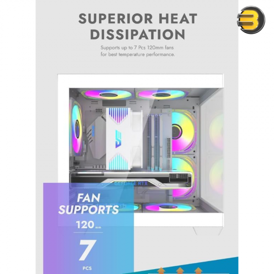 DarkFlash Aigo D275M White M-ATX Gaming Case – 270° Panoramic Tempered Glass, 3x Pre-installed ARGB Fans, 5 PCIe Slots, Supports 240mm Radiator, USB 3.0