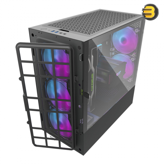 DarkFlash DLV22 Black ATX Mid-Tower PC Case – Right-Side Open Tempered Glass Door, 3x C6MS RGB Fans, 360mm Radiator Support, Service-Friendly Design