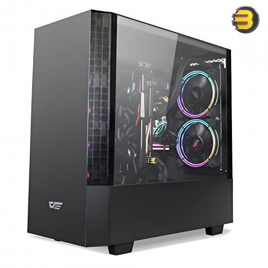 darkFlash V22 Black Mid-Tower ATX PC Case – Magnetic Swing-Open Tempered Glass Side Door, Vertical GPU Support, 360mm Radiator, ATX/M-ATX/ITX Compatible