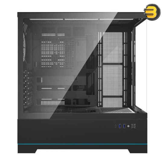 darkFlash DY451 Black ATX Mid-Tower PC Case – 0.8mm SPCC Steel, Tempered Glass, Visual Partition Cooling, Real-Time Temp Display, 23 RGB Modes, USB Type-C, 360mm Radiator Support