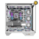 DarkFlash DY470 white ATX PC case with three transparent glass panels and included INF34 ARGB fans