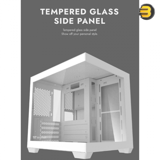 DarkFlash Aigo D275M White M-ATX Gaming Case – 270° Panoramic Tempered Glass, 3x Pre-installed ARGB Fans, 5 PCIe Slots, Supports 240mm Radiator, USB 3.0