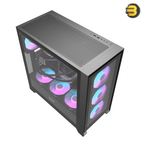 DarkFlash DRX90 Glass Black ATX Mid-Tower PC Case + 4 ARGB Fans – Magnetic Interchangeable Front Panel (Glass/Mesh), 7 PCIe Slots, USB Type-C, 360mm Radiator Support