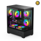 DarkFlash C365 black E-ATX PC case with pillar-less dual glass panels, 3x CL70 ARGB fans and 650W PSU included