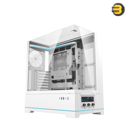 darkFlash DY450 White ATX Mid-Tower PC Case – 0.8mm SPCC Steel, Tempered Glass, Visual Partition Cooling, Real-Time Temp Display, 23 RGB Modes, USB Type-C, 360mm Radiator Support