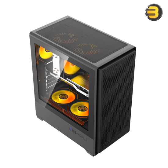 DarkFlash C365 Mesh black E-ATX PC case with mesh front panel, 4x CL6 ARGB fans and 650W PSU included