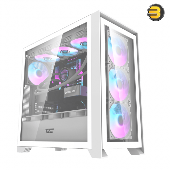 DarkFlash DRX90 Glass White ATX Mid-Tower PC Case + 4 ARGB Fans – Magnetic Interchangeable Front Panel (Glass/Mesh), 7 PCIe Slots, USB Type-C, 360mm Radiator Support