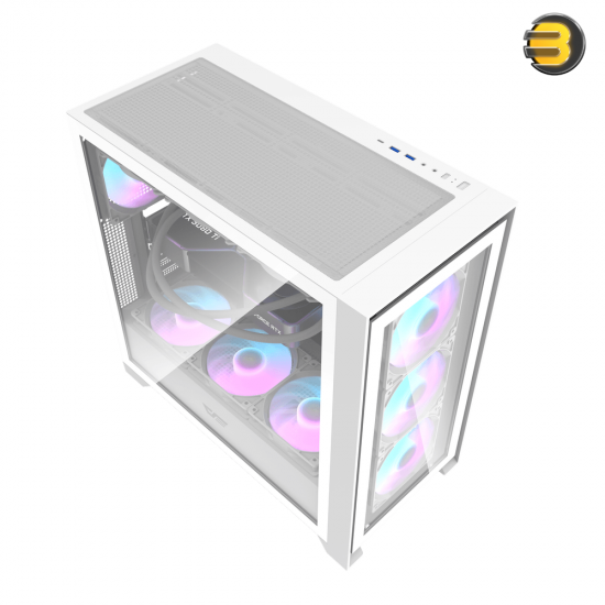 DarkFlash DRX90 Glass White ATX Mid-Tower PC Case + 4 ARGB Fans – Magnetic Interchangeable Front Panel (Glass/Mesh), 7 PCIe Slots, USB Type-C, 360mm Radiator Support