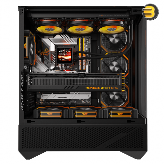 DarkFlash DY460 black ATX PC case with three glass panels and louvered side panel