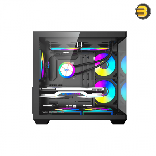 DarkFlash B275 M-ATX PC case with pillar-less dual glass panels and included 3x L17 fans