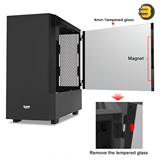 darkFlash V22 Black Mid-Tower ATX PC Case – Magnetic Swing-Open Tempered Glass Side Door, Vertical GPU Support, 360mm Radiator, ATX/M-ATX/ITX Compatible