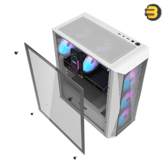 DarkFlash DK352 Plus White ATX Mid-Tower PC Case – 4x Pre-installed PWM Fans, 4mm Tempered Glass, 0.5mm SPCC Steel, 360mm Radiator Support, Dual USB 3.0