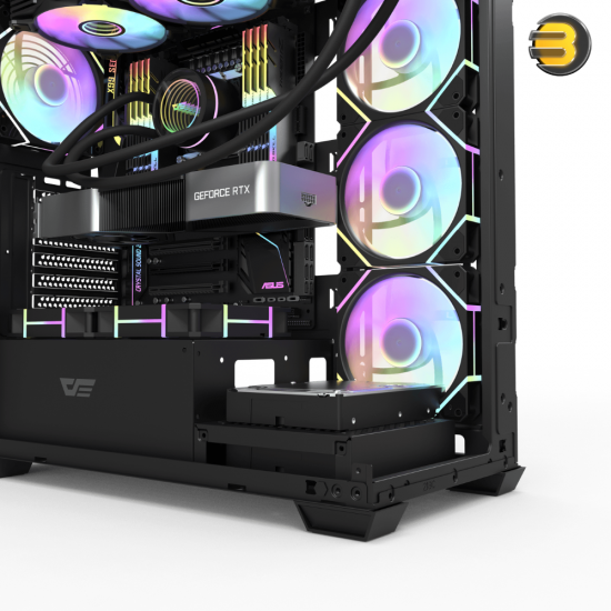 DarkFlash DS900 black ATX PC case with 270° panoramic glass, 4x DM20 ARGB fans and included 750W PSU