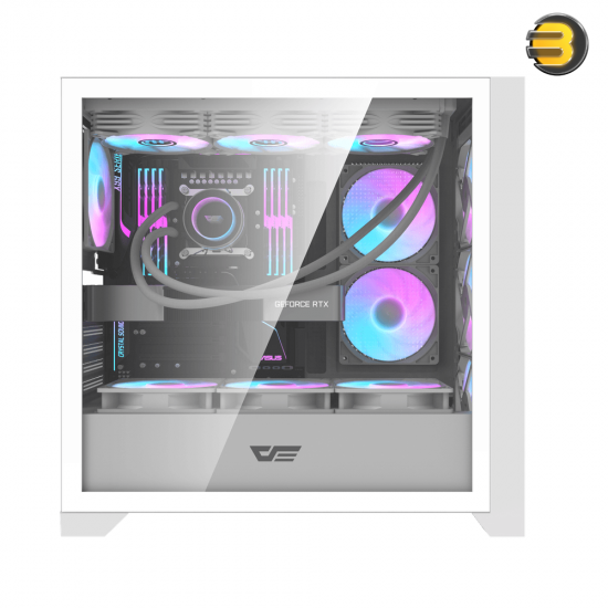 DarkFlash DRX90 Glass White ATX Mid-Tower PC Case + 4 ARGB Fans – Magnetic Interchangeable Front Panel (Glass/Mesh), 7 PCIe Slots, USB Type-C, 360mm Radiator Support