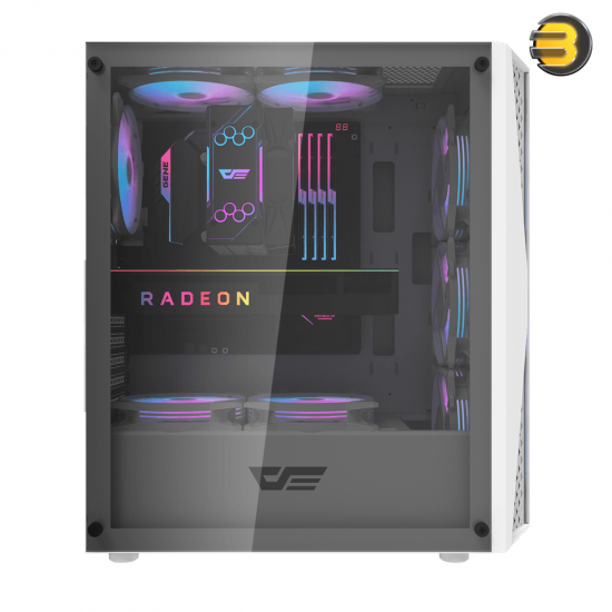 DarkFlash DK352 Plus White ATX Mid-Tower PC Case – 4x Pre-installed PWM Fans, 4mm Tempered Glass, 0.5mm SPCC Steel, 360mm Radiator Support, Dual USB 3.0