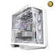 DarkFlash DY470 white ATX PC case with three transparent glass panels and included INF34 ARGB fans