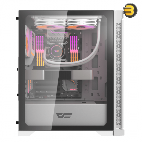 DarkFlash DK361 White ATX Mid-Tower PC Case – Hexagon Mesh Front, 4x Pre-installed RGB Fans, Tempered Glass, 360mm Radiator Support, USB 3.0
