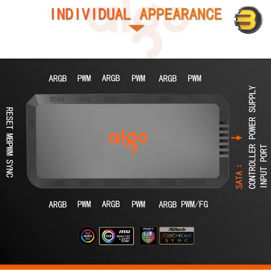Aigo APC1 6-Port PWM ARGB Fan Hub with Speed Controller and Remote