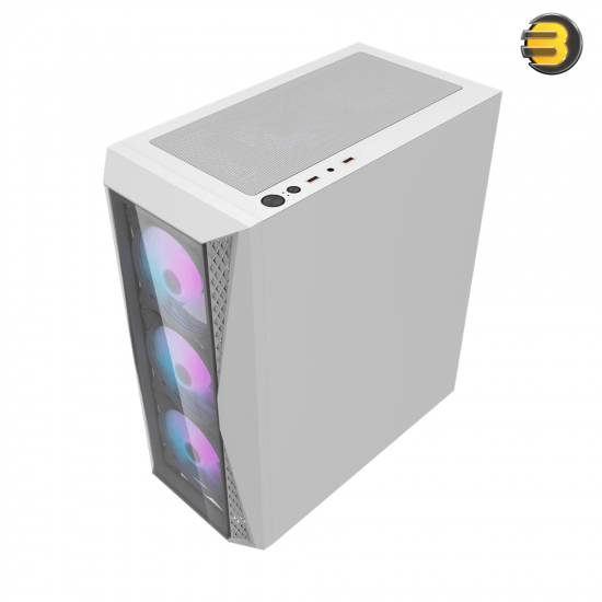 DarkFlash DK352 Plus White ATX Mid-Tower PC Case – 4x Pre-installed PWM Fans, 4mm Tempered Glass, 0.5mm SPCC Steel, 360mm Radiator Support, Dual USB 3.0