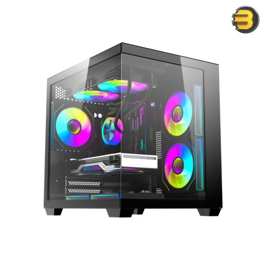 DarkFlash B275 M-ATX PC case with pillar-less dual glass panels and included 3x L17 fans