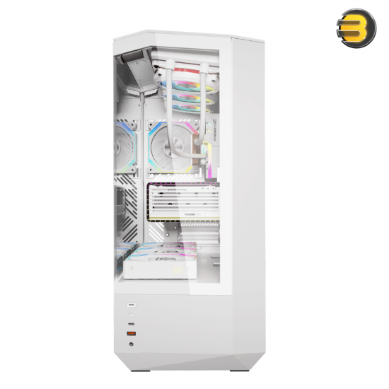 DarkFlash DY460 white ATX PC case with three glass panels and louvered side panel