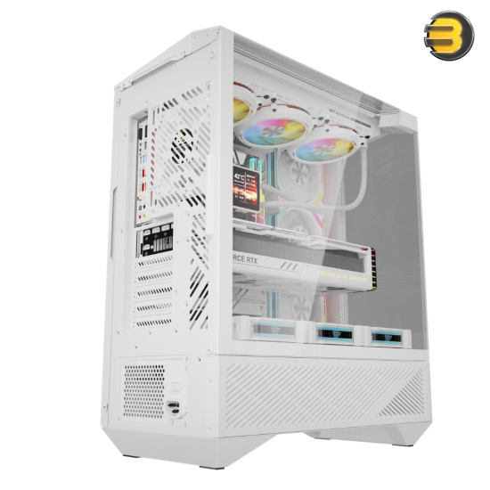 DarkFlash DY460 white ATX PC case with three glass panels and louvered side panel