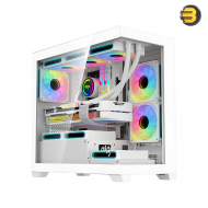 DarkFlash Aigo C218M White Mid-Tower PC Case + 650W PSU & 3x ARGB Fans – Panoramic Tempered Glass, A-Pillar Free, 5 GPU Slots, Supports 240mm CPU Cooler & 360mm Radiator