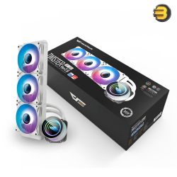 DarkFlash Twister DX V2.6 360mm AIO Liquid CPU Cooler – White, 285W TDP, 3x 120mm ARGB Fans, Infinity Mirror Pump, Compatible with Intel LGA 1700 & AMD AM5